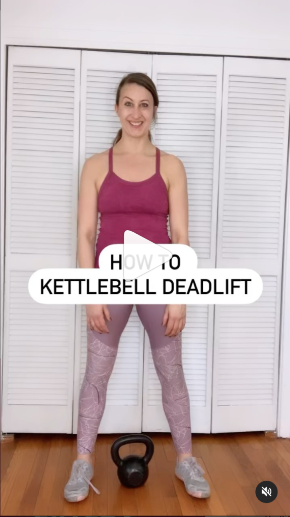 Woman showing kettlebell deadlifts.